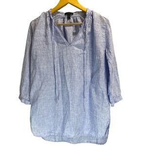 J.Crew 100% Linen Light Blue Oversized Long Tunic XS V-Neck 3/4 Sleeve Long Top